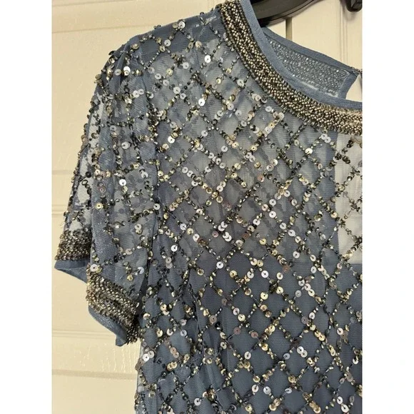 NWT Adrianna Papell Beaded Evening Gown Or Mother of Bride Sz 10 Blue - Picture 2 of 16